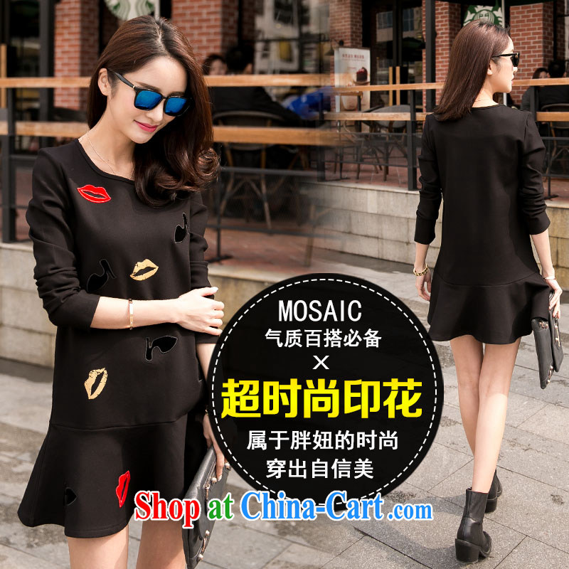 The honey and diverse thick mm maximum code female Korean round-collar long-sleeved video thin flouncing skirt long-sleeved dresses skirts women 9235 black XXXXL recommendations 180 200, the honey, and, shopping on the Internet