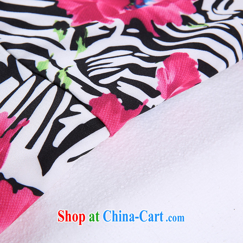 Slim Li-su 2015 spring new, larger female knocked color lapel decorative zebra flowers stamp duty 7 cuff dress Q 7912 by red 4 XL, slim Li-su, and shopping on the Internet