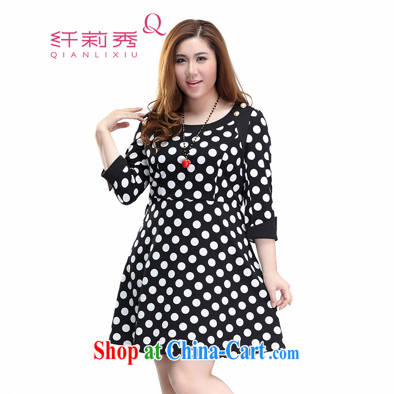 Slim LI Sau 2015 spring and summer new, larger female knocked the round-collar graphics thin A skirt with 7 cuffs wave point dresses Q 7916 black 4XL