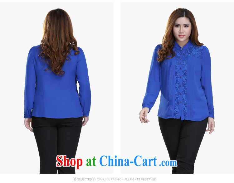 Slim Li-su 2015 spring and summer new, larger female decoration, graphics thin single-charge-back the collar lace stitching the hem long-sleeved T-shirt Q 7055 color blue 3 XL pictures, price, brand platters! Elections are good character, the national distribution, so why buy now enjoy more preferential! Health