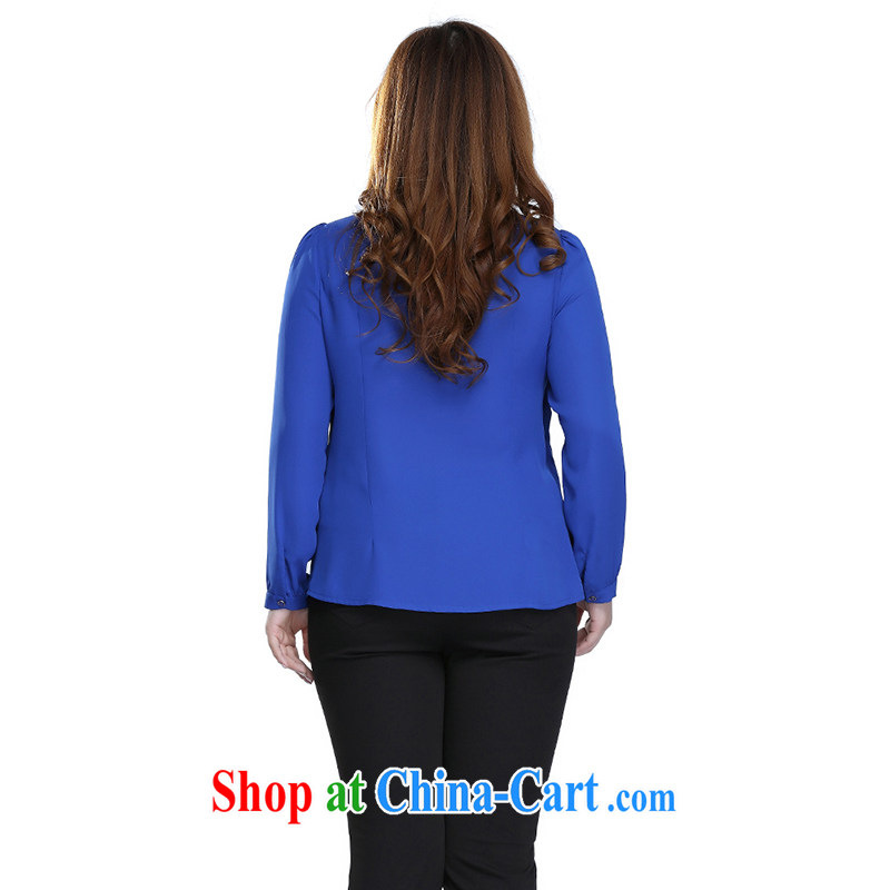 Slim Li-su 2015 spring and summer new, larger female decoration, graphics thin click the snap-up collar lace stitching the hem long-sleeved T-shirt Q 7055 color blue 3 XL, slim Li-su, and shopping on the Internet