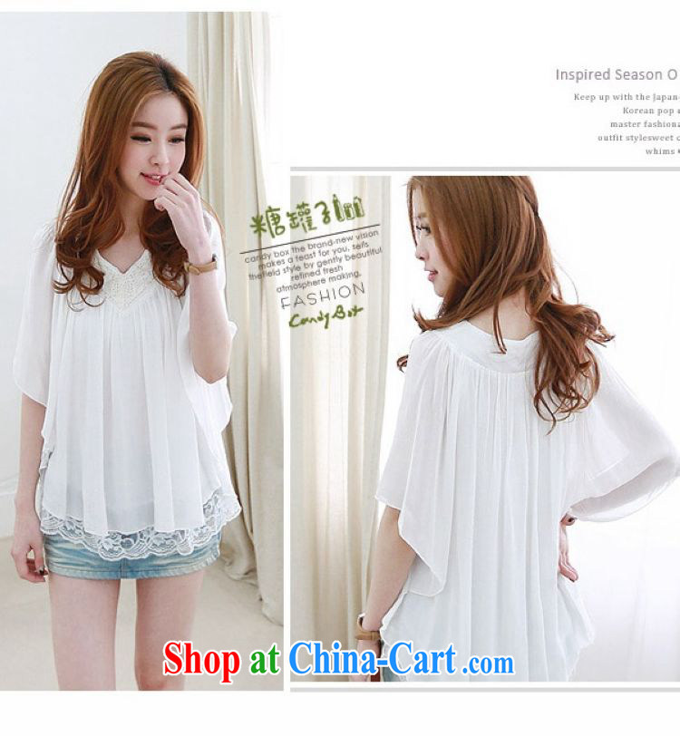 The sum 2015 summer female Korean leisure loose leave of two piece lace stitching V collar 100 hem cotton the bat sleeves solid ice woven shirts are white, pictures, price, brand platters! Elections are good character, the national distribution, so why buy now enjoy more preferential! Health