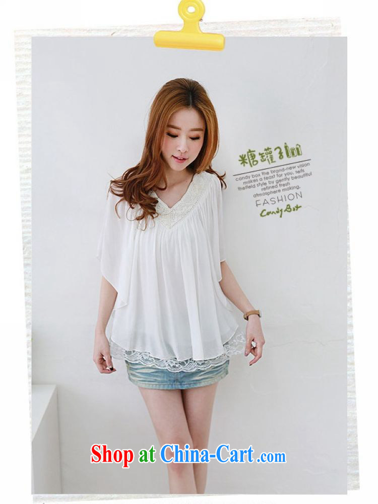 The sum 2015 summer female Korean leisure loose leave of two piece lace stitching V collar 100 hem cotton the bat sleeves solid ice woven shirts are white, pictures, price, brand platters! Elections are good character, the national distribution, so why buy now enjoy more preferential! Health
