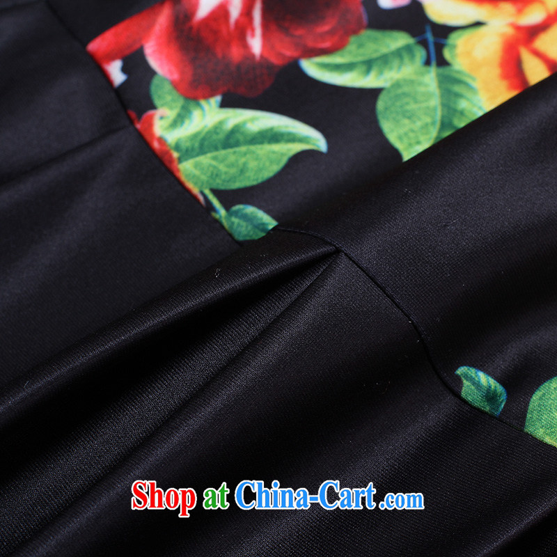 Slim LI Sau 2015 spring new larger female American retro stamp round-collar sleeveless vest skirt dresses Q 6703 blue 4 XL, slim Li-su, and shopping on the Internet