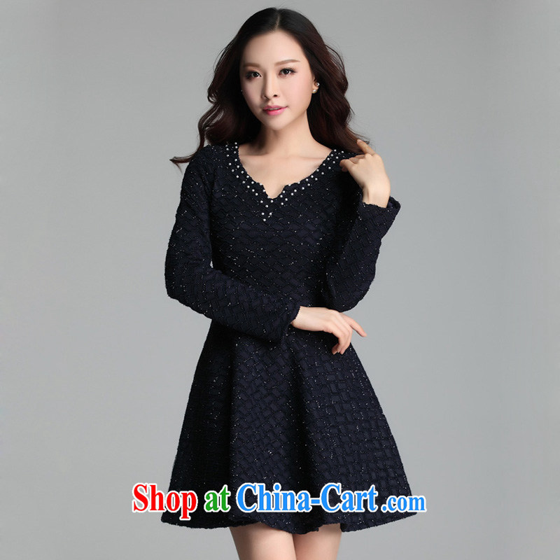 Constitution, spring loaded new women's clothing 2015 thick sister manually staple pearl cultivation video thin lace long-sleeved dresses and ventricular hypertrophy, the lumbar OL leisure solid blue skirt XL 4 160 - 170 jack, constitution and clothing, and shopping on the Internet