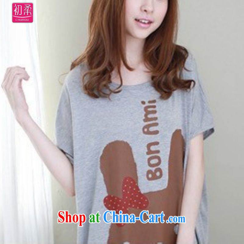 Flexible early summer 2015 female Korean version the code loose round-collar bow-tie cute thumb and double-cuff short-sleeved thick MMt pension 200 jack is wearing a gray are Code and the first Sophie (CHUROU), online shopping