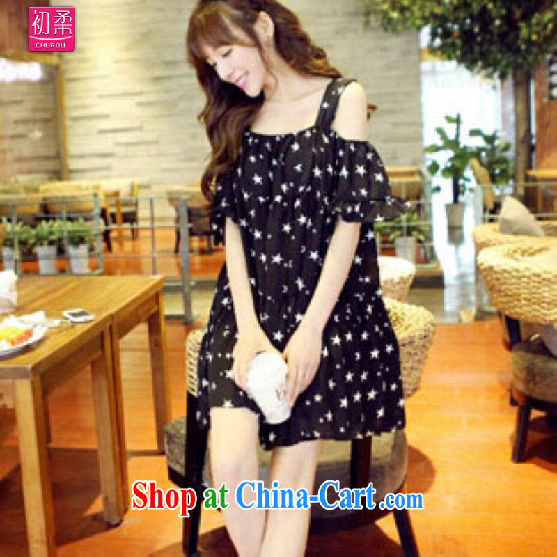 Flexible early summer 2015 ladies Korean fresh large, snow-woven skirt thick MM relaxed the dress code dolls T-shirt sexy bare shoulders dress girls black, code, beginning Sophie (CHUROU), online shopping