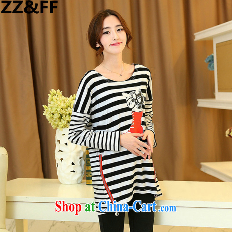 ZZ &FF 2015 spring new and indeed increase, female Jack 200 mm thick striped long-sleeved shirt T loose solid shirt stamp T-shirt black XXXL, ZZ &FF, shopping on the Internet