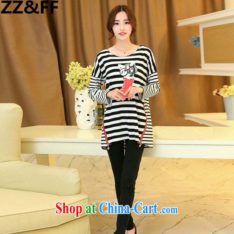 ZZ &FF 2015 spring new and indeed increase, female Jack 200 mm thick striped long-sleeved shirt T loose solid shirt stamp T-shirt black XXXL, ZZ &FF, shopping on the Internet