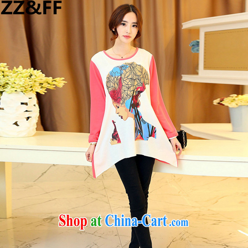 ZZ &FF 2015 summer New, and indeed increase, female 200 Jack thick mm long-sleeved shirt T solid shirt relaxed beauty Avatar T-shirt peach XXL, ZZ &FF, shopping on the Internet