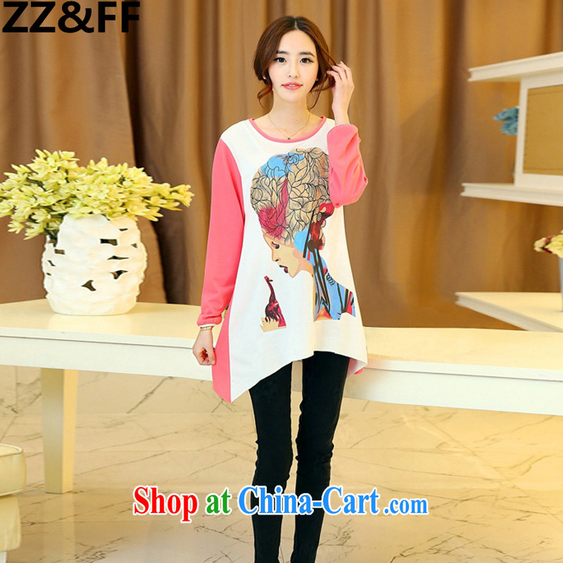 ZZ &FF 2015 summer New, and indeed increase, female 200 Jack thick mm long-sleeved shirt T solid shirt relaxed beauty Avatar T-shirt peach XXL, ZZ &FF, shopping on the Internet