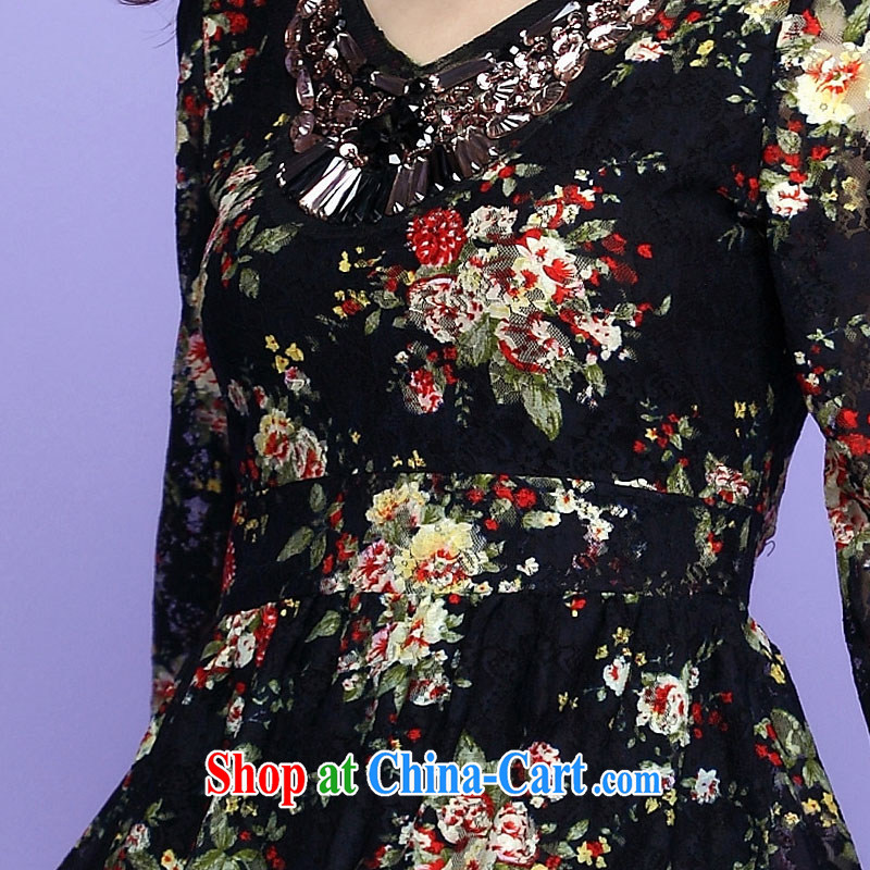 Optimize m Beauty goods to the payment the obesity mm lace dresses spring new V staples for Pearl floral long-sleeved ladies short skirts video thin large code beauty stamp Po blue XXXXL, optimize M (Umizi), online shopping