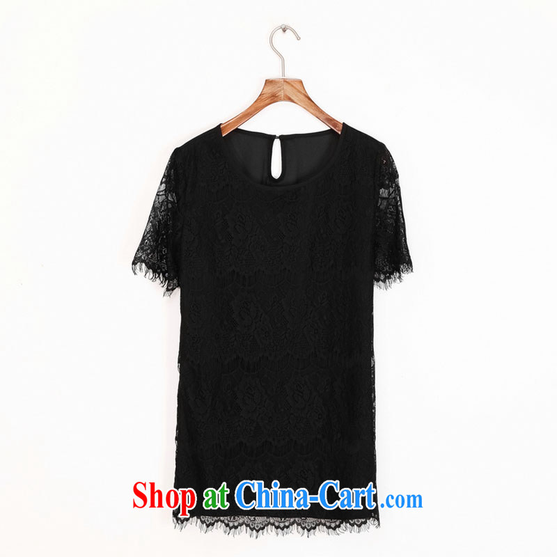 The LAN-XL women 2015 summer new cultivating short-sleeved long lace T-shirt thick mm thick, thick sister Sau San lady T shirt lace small black 2 XL 145 - 160 jack, the LAN, and Internet shopping