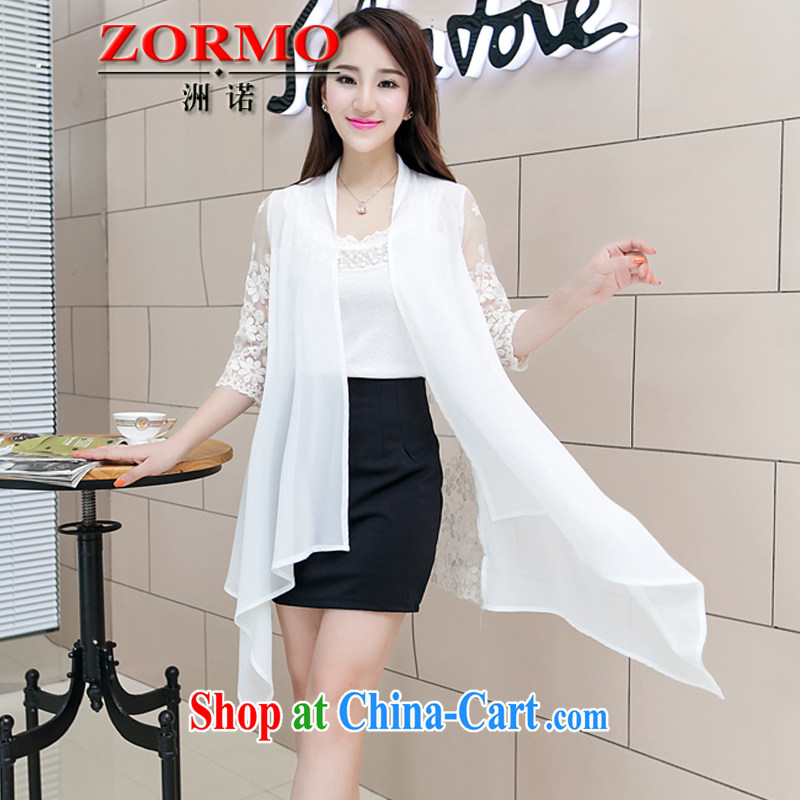 ZORMO Korean girl with thick mm maximum code snow woven shirts lace 7 cuff sunscreen shirts and indeed King shawl cardigan white XL 90 - 130 jack, ZORMO, shopping on the Internet