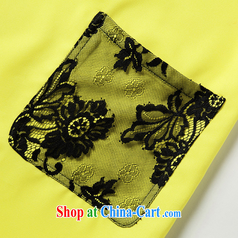 Mephidross economy honey, spring 2015 the new, and indeed increase, women with elegant lace stitching 5 cuff dress 2803 yellow large code 5 XL 200 jack, evergreens economy honey (MENTIMISI), online shopping