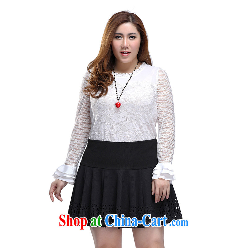 Slim LI Sau 2015 spring and summer new, larger ladies embroidery lace knocked the flouncing sleeves and sexy lace shirt Q 7951 white 4XL, slim Li-su, and shopping on the Internet