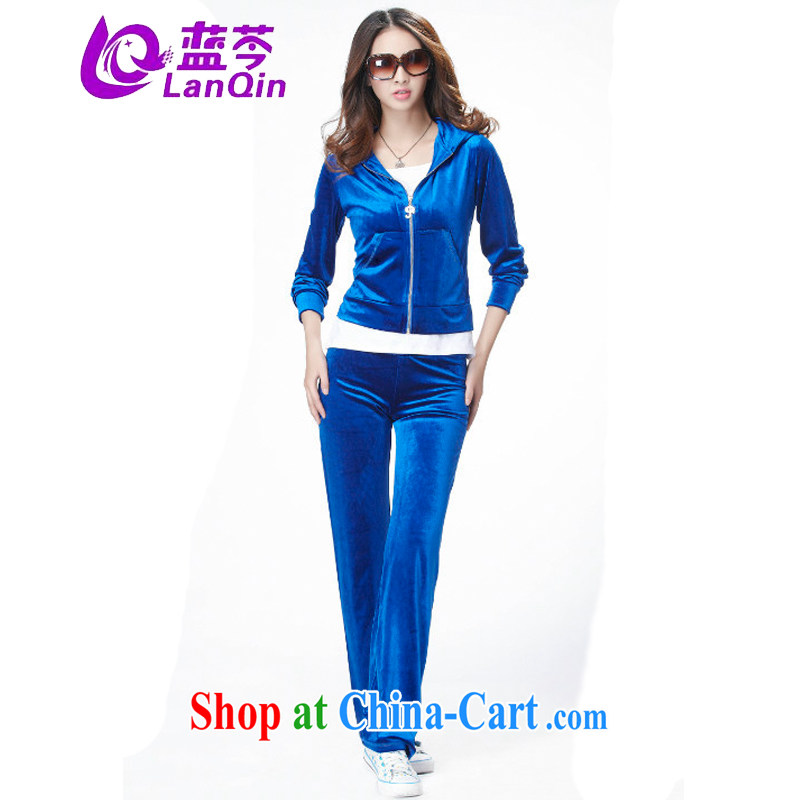 The Superintendent spring 2015 Women's clothes trendy Korean version, clothing, silk velvet sport and leisure clothing female color blue XL colored blue XL