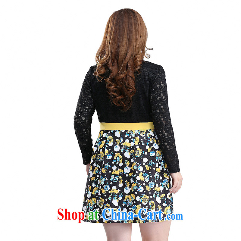 Slim LI Sau 2015 spring new, larger female sweet lace round-collar beauty and elegant stamp long-sleeved leave of two garment Q 7905 black 4XL, slim Li-su, and shopping on the Internet