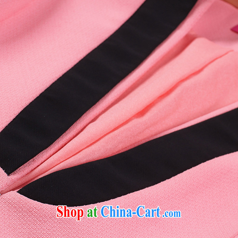 Slim LI Sau 2015 spring new, larger female Korean OL Princess cuff stitching long-sleeved jacket Q 7157 pink 4 XL, slim Li-su, and shopping on the Internet