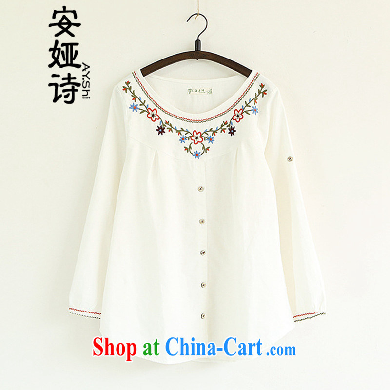 The poem Julia spring linen large code mm thick shirt ethnic wind sum of arts embroidery cotton the long-sleeved shirt solid white are code