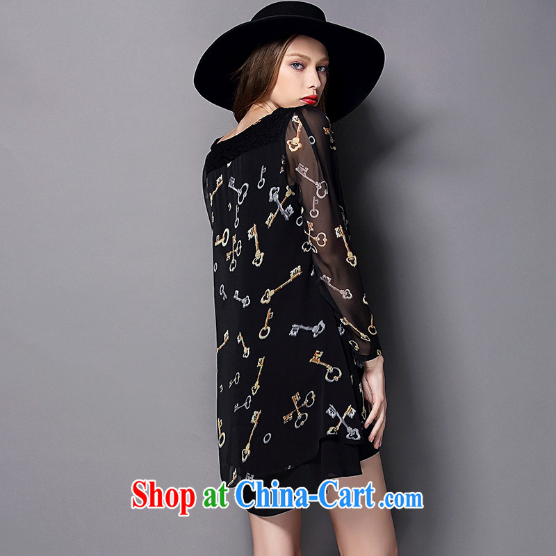 Mephidross has long honey, spring 2015 with new, and indeed increase, female retro stamp long-sleeved snow-woven dresses 2827 black large code 5 XL 200 jack, evergreens economy honey (MENTIMISI), online shopping