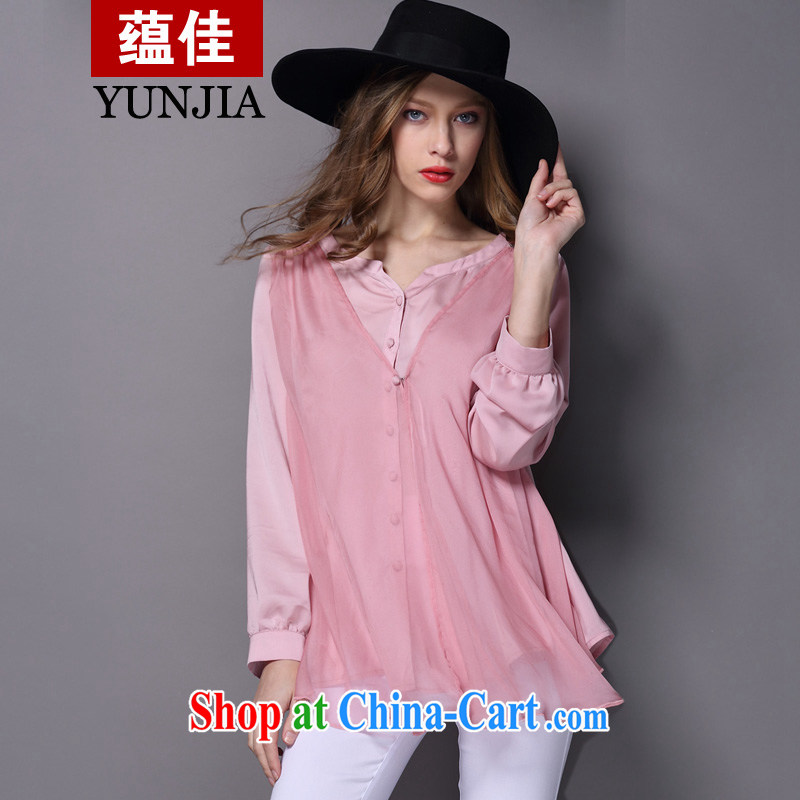 To better snow-woven shirt, long-sleeved 2015 spring new larger female American and European Big Wind lace solid shirt female bare pink in stock 5 XL for 175 - 190 jack