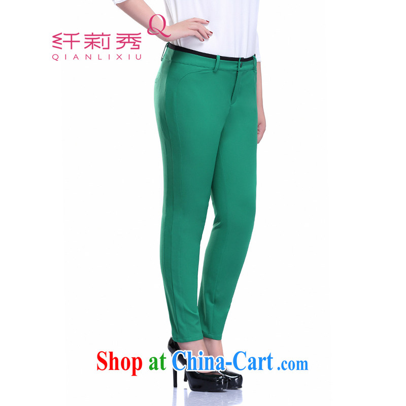 Slim LI Sau 2015 spring and summer with new, larger female fashion hit color Stretch video thin 100 ground leisure pencil trousers castor pants Q 7125 green 5 XL