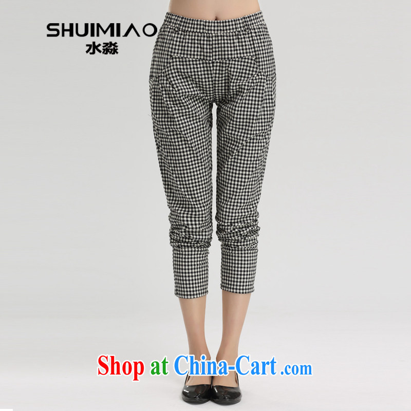 Water with the Code's 2015 new spring Korean high waist leisure video thin checkered long pants S CW 15 4542 black-and-white grid XXL