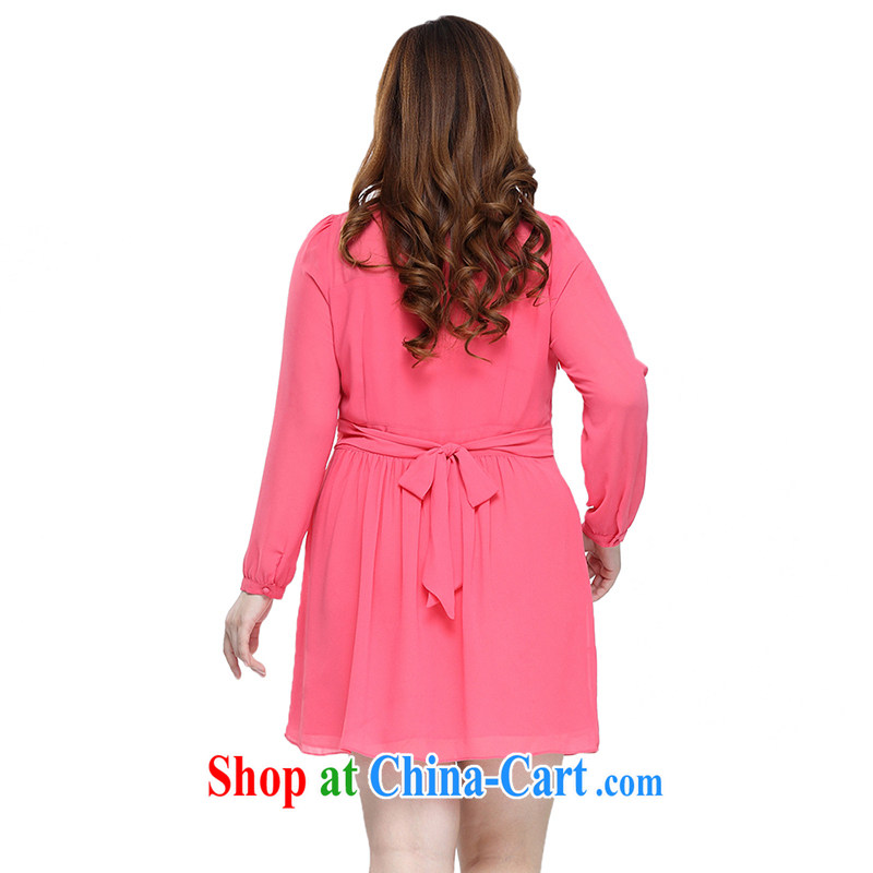 Slim Li-su 2015 spring and summer new, larger female Solid Color bow tie and collar snow woven long-sleeved dresses Q 7233 watermelon red 4XL, slim Li-su, and shopping on the Internet