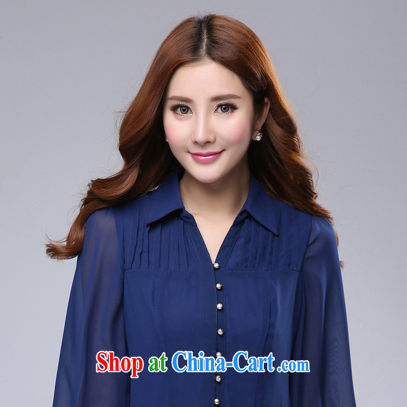 In short light 2015 King, female spring snow-woven shirts thick girls with graphics thin, decorated in summer, 7 snow cuff woven shirts, long sleeves shirt, 1191 royal blue 5 XL, shallow, and, on-line shopping