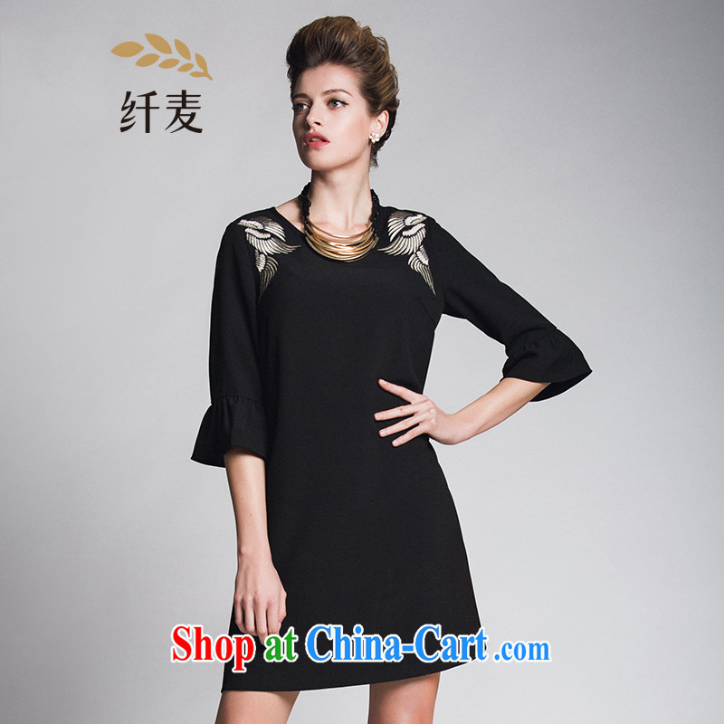 The Mak is the female 2015 spring new thick mm stylish lady embroidered graphics thin dress 951106032 black 3 XL