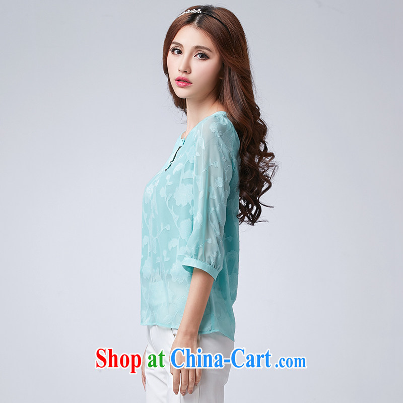Cross-sectoral expertise provided MM 2015 spring and summer new, larger female fat, female video thin, Korean lady to take up 7 of the cuff T pension 2607 light green 3 XL, cross-sectoral provision (qisuo), shopping on the Internet