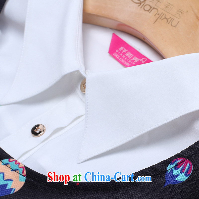 Slim LI Sau 2015 spring and summer new, larger female stamp lapel 7 short sleeve T-shirt, Q 7561 black 2 XL, slim Li-su, and shopping on the Internet