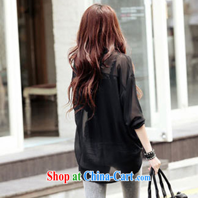 In short light 2015 spring new king, female fat, video thin stylish 100 ground lapel snow woven shirts two-piece 1606 black 4XL, shallow, and, on-line shopping