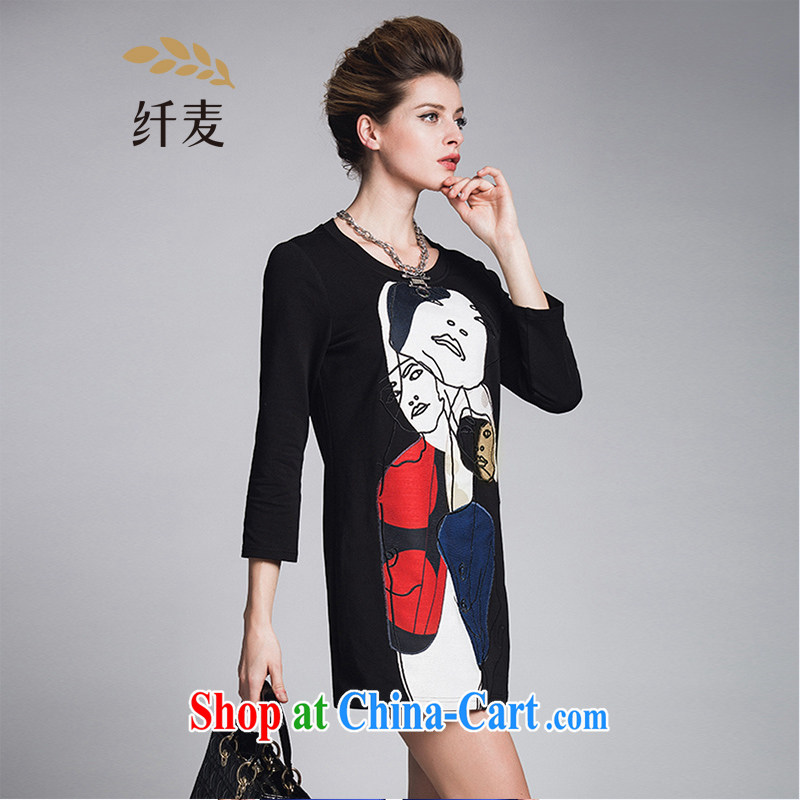 The Mak is the female 2015 spring new thick mm stylish abstract pattern 7 cuff sweater 951106030 black 5 XL