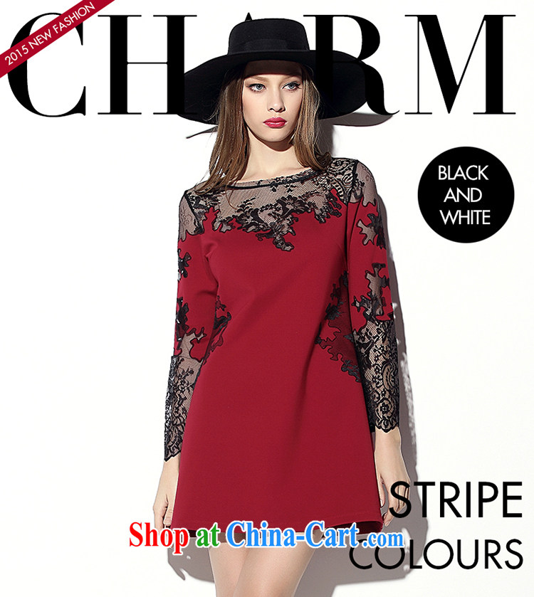 Mephidross economy honey, 2015 spring new and indeed XL female correct elegant Openwork lace stitching embroidery long-sleeved dresses cotton 2018 wine red code 5 XL pictures, price, brand platters! Elections are good character, the national distribution, so why buy now enjoy more preferential! Health