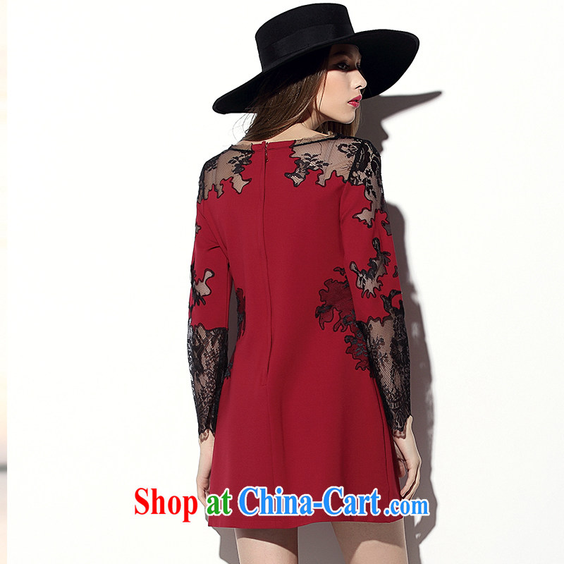 Mephidross economy honey, spring 2015 the new, and indeed increase, female correct elegant Openwork lace stitching embroidery long-sleeved dresses cotton 2018 wine red code 5 XL Mephitic economy honey (MENTIMISI), and shopping on the Internet