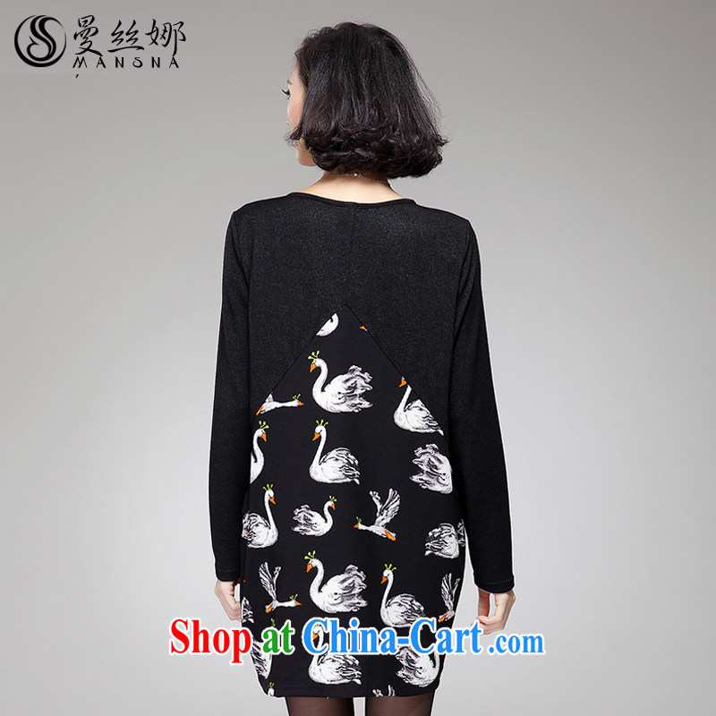 Manchester silk, XL women mm thick spring 2015 Korean video thin Swan pattern even long-sleeved clothing and skirt black 4XL, population, and, on-line shopping