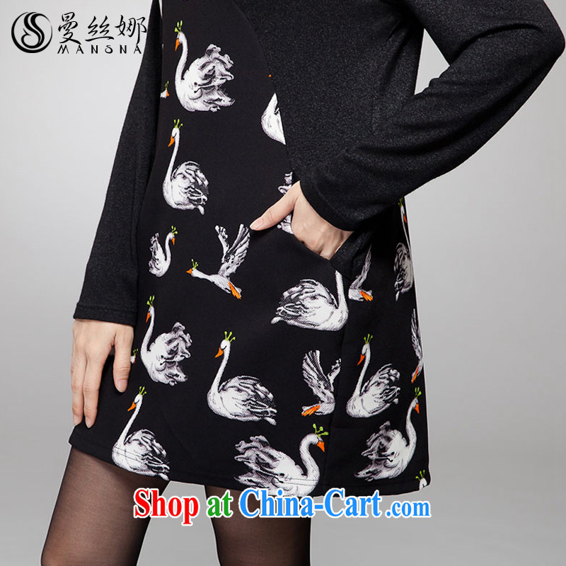 Manchester silk, XL women mm thick spring 2015 Korean video thin Swan pattern even long-sleeved clothing and skirt black 4XL, population, and, on-line shopping