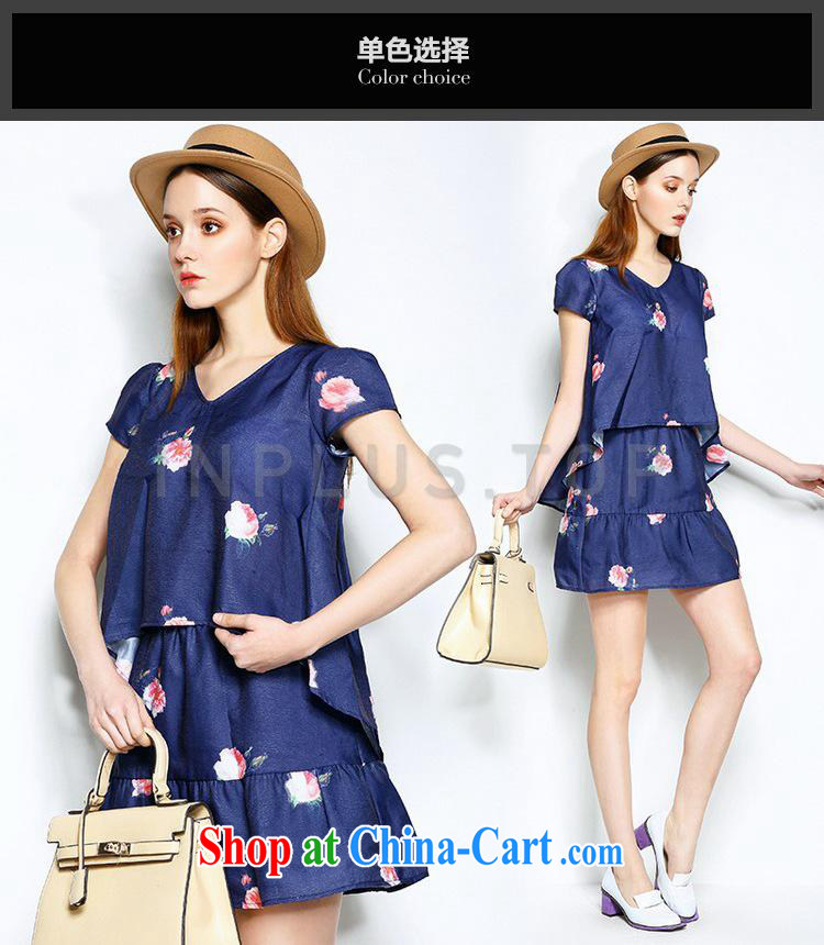 2015 spring and summer new European and American style dress the scenic beauty stamp duty short skirt kit (two-piece) Blue XL pictures, price, brand platters! Elections are good character, the national distribution, so why buy now enjoy more preferential! Health