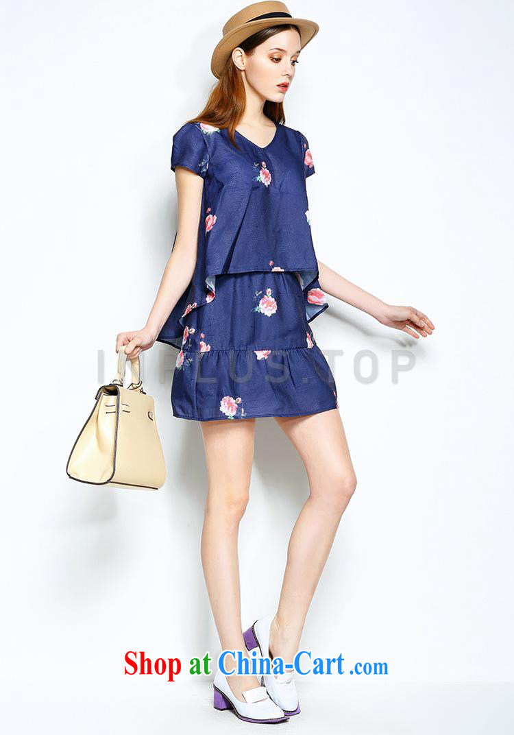 2015 spring and summer new European and American style dress the scenic beauty stamp duty short skirt kit (two-piece) Blue XL pictures, price, brand platters! Elections are good character, the national distribution, so why buy now enjoy more preferential! Health