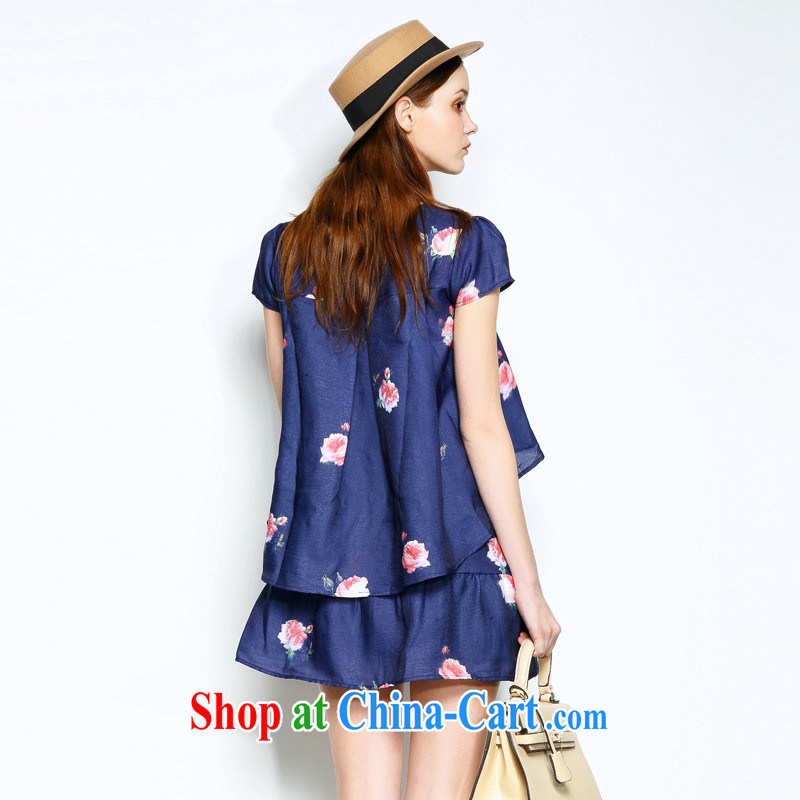 2015 spring and summer new European and American style dress the scenic beauty stamp duty short skirt kit (two-piece) Blue XL, health concerns (Rvie .), and, on-line shopping