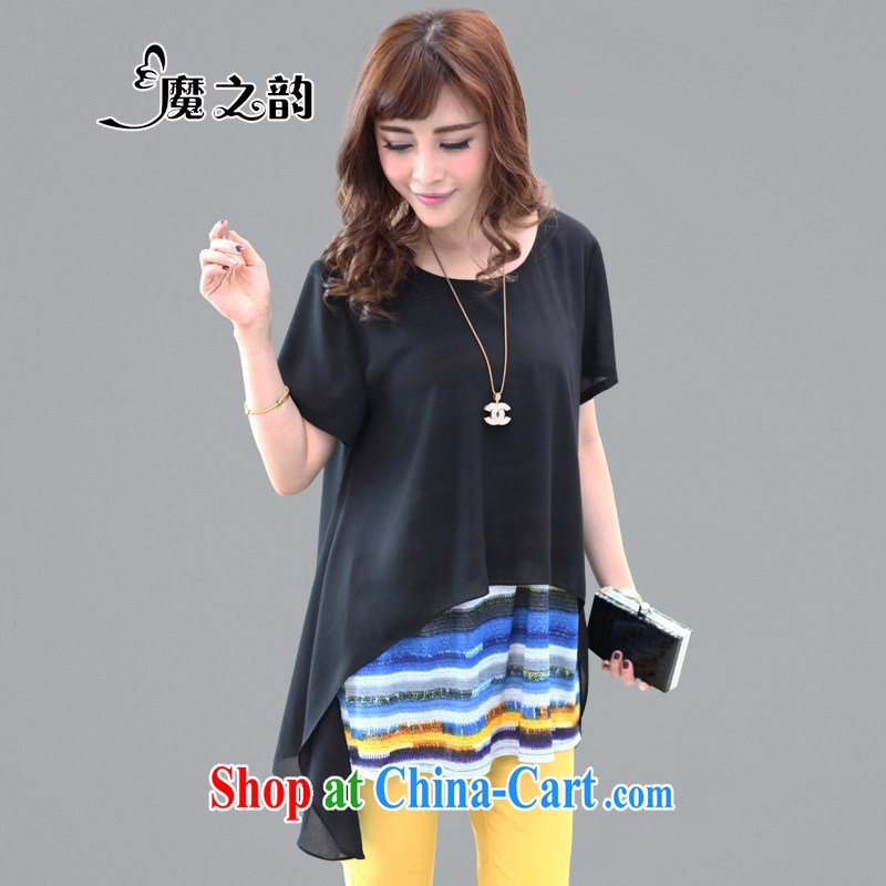 Magic of the 2015 new larger female thick MM intensify the beauty is indeed graphics thin dyeing leave of two part snow woven T pension 81,305 black XXXXXL, magic of the Rhine, and shopping on the Internet