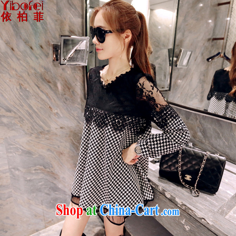 According to perfect 2015 spring new thick mm and indeed increase, female lace stitching 1000 birds, loose dresses female Y 5009 1000 bird 3 XL