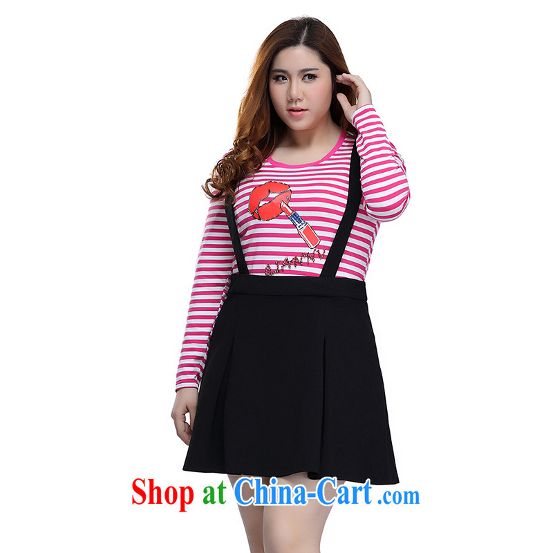 Slim LI Sau 2015 spring and summer new, larger women mm thick black-and-white striped red lips stamp nail Pearl knitting T shirt Q 7077 of red and white, XL, slim Li-su, and shopping on the Internet