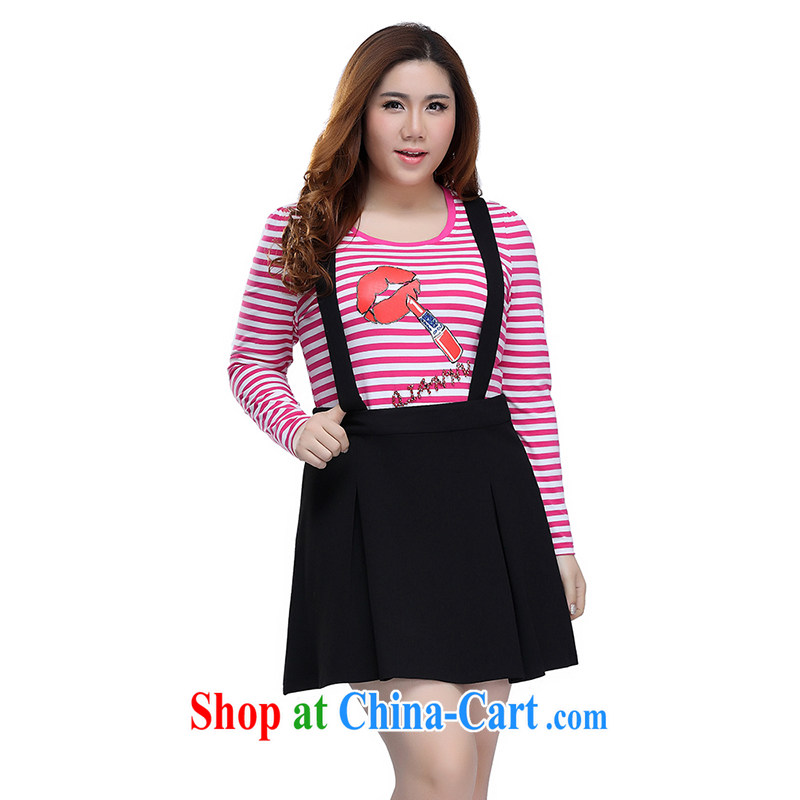 Slim LI Sau 2015 spring and summer new, larger women mm thick black-and-white striped red lips stamp nail Pearl knitting T shirt Q 7077 of red and white, XL, slim Li-su, and shopping on the Internet