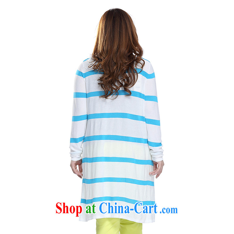 Slim Li-su 2015 spring and summer new, larger female Korean jacket long, large streaks knitted T-shirt Q 7360 blue and white, 3 XL, slim Li-su, online shopping