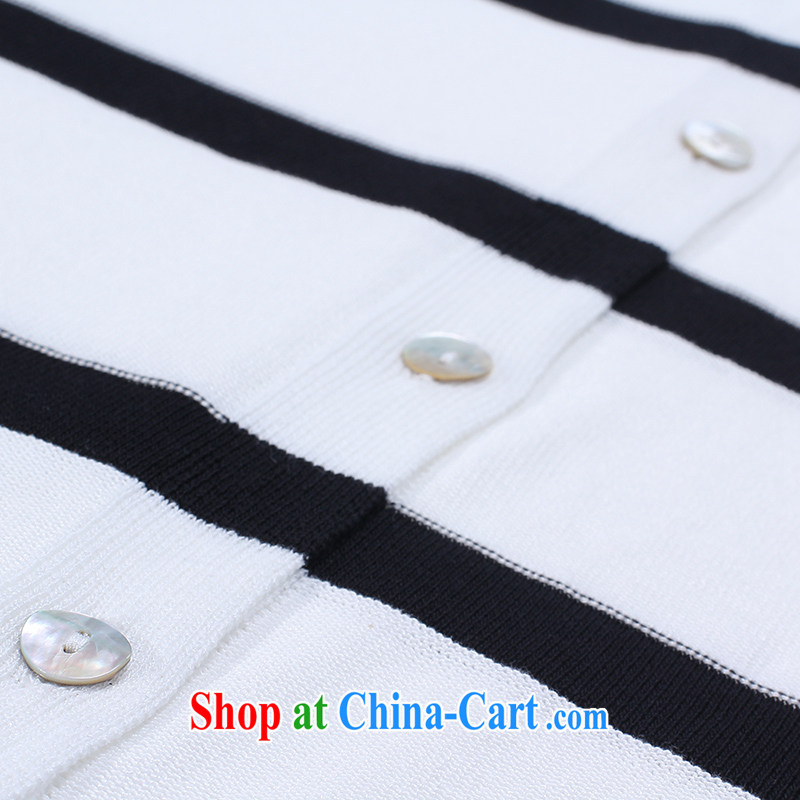 Slim Li-su 2015 spring and summer new, larger female Korean jacket long, large streaks knitted T-shirt Q 7360 blue and white, 3 XL, slim Li-su, online shopping
