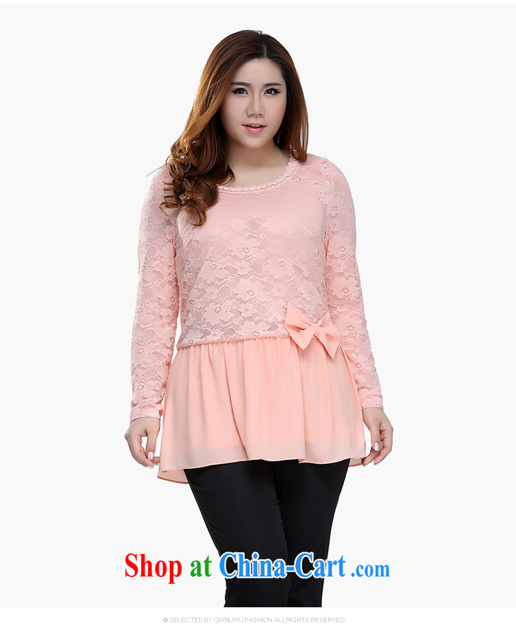 Slim LI Sau 2015 spring and summer new, larger female stylish bow-tie stitching round-collar long-sleeved lace shirt Q 7955 pink 4 XL pictures, price, brand platters! Elections are good character, the national distribution, so why buy now enjoy more preferential! Health