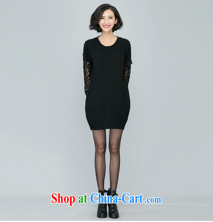 Eternal-soo and indeed increase, female dress thick, graphics thin 2015 spring new thick sister Korean fashion lace sleeves, long T-shirt skirt black 4XL pictures, price, brand platters! Elections are good character, the national distribution, so why buy now enjoy more preferential! Health
